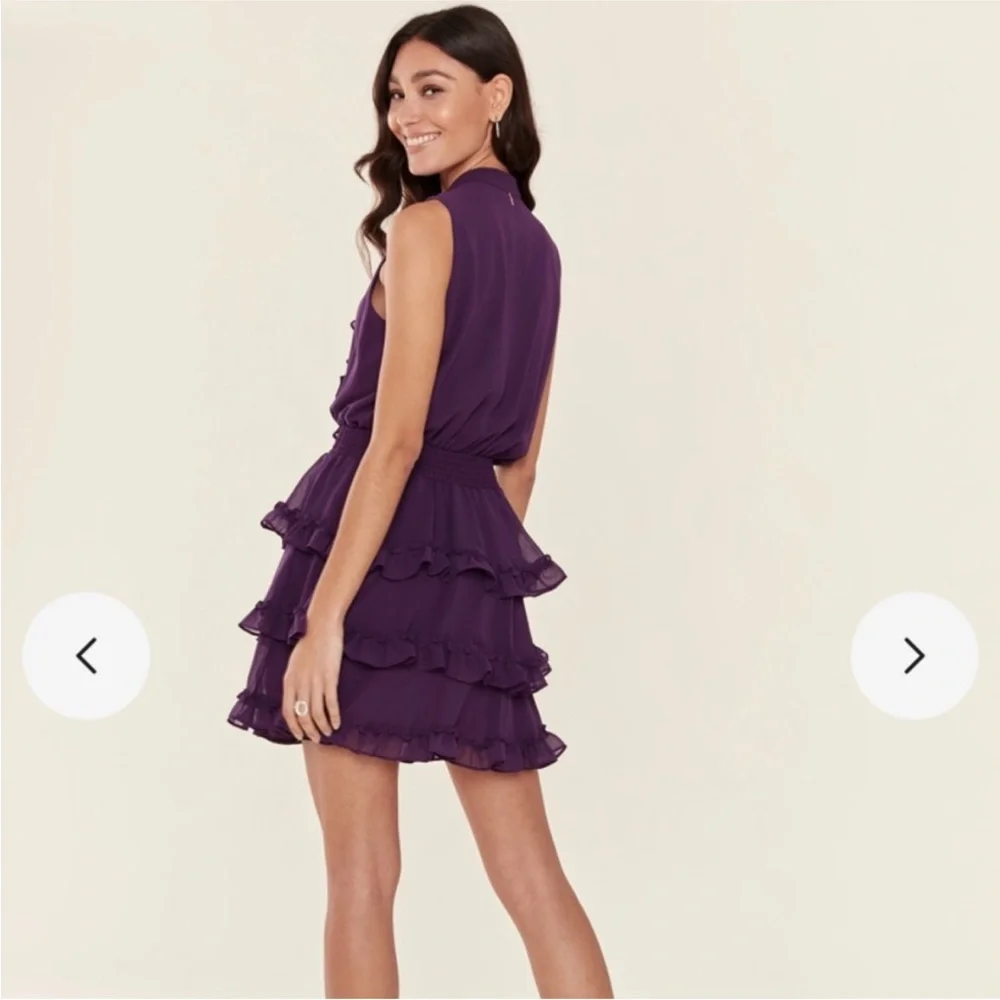 MISA Los Angeles Imelda Ruffle Tiered Mini Dress Purple Sleeveless Medium - Picture 5 of 15